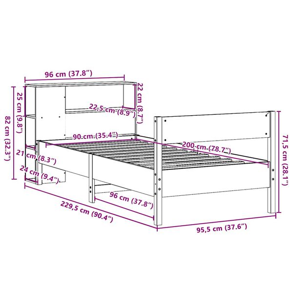 vidaXL Κρεβάτι Βιβλιοθήκη Χωρίς Στρώμα 90x200 εκ. Μασίφ Ξύλο Πεύκου