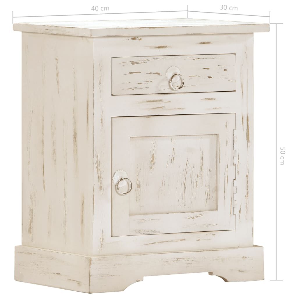 vidaXL Κομοδίνο Λευκό 40x30x50 εκ. από Μασίφ Ξύλο Μάνγκο