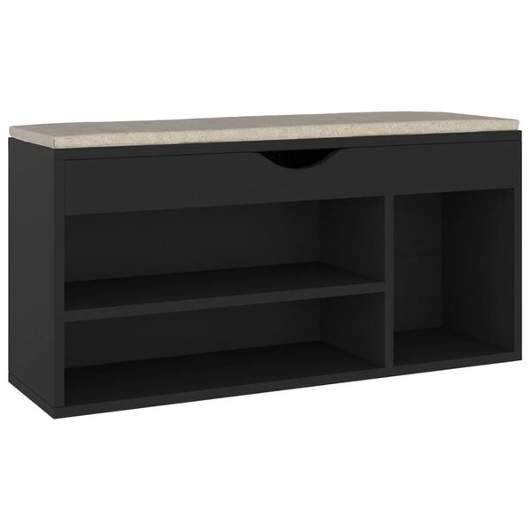 vidaXL Παπουτσοθήκη Μαύρη 104 x 30 x 49 εκ. Επεξ. Ξύλο με Μαξιλάρι