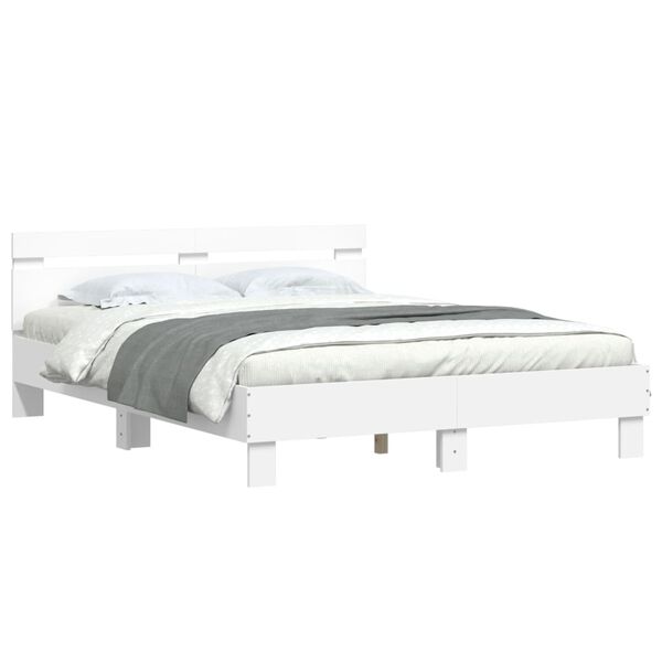 vidaXL Πλαίσιο Κρεβατιού με Κεφαλάρι/LED Λευκό 140x190 εκ.