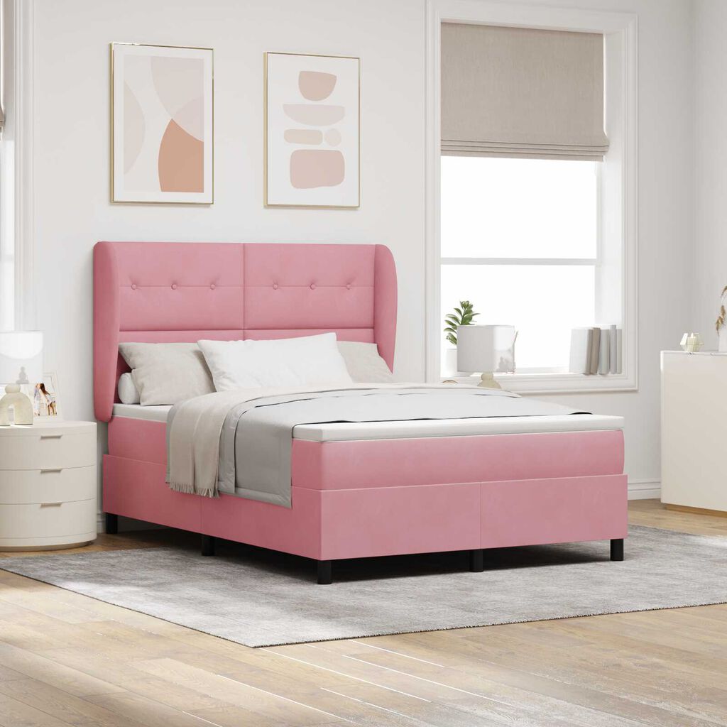 vidaXL Κρεβάτι με ελατήριο και στρώμα Ροζ 140x190 cm Βελούδο