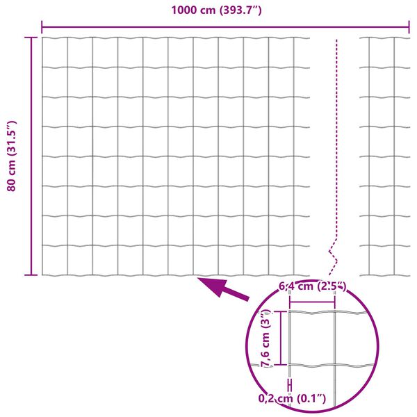 vidaXL Euro Fence με 7 Πόλους 0.8x10 μ Γαλβανισμένο ατσάλι