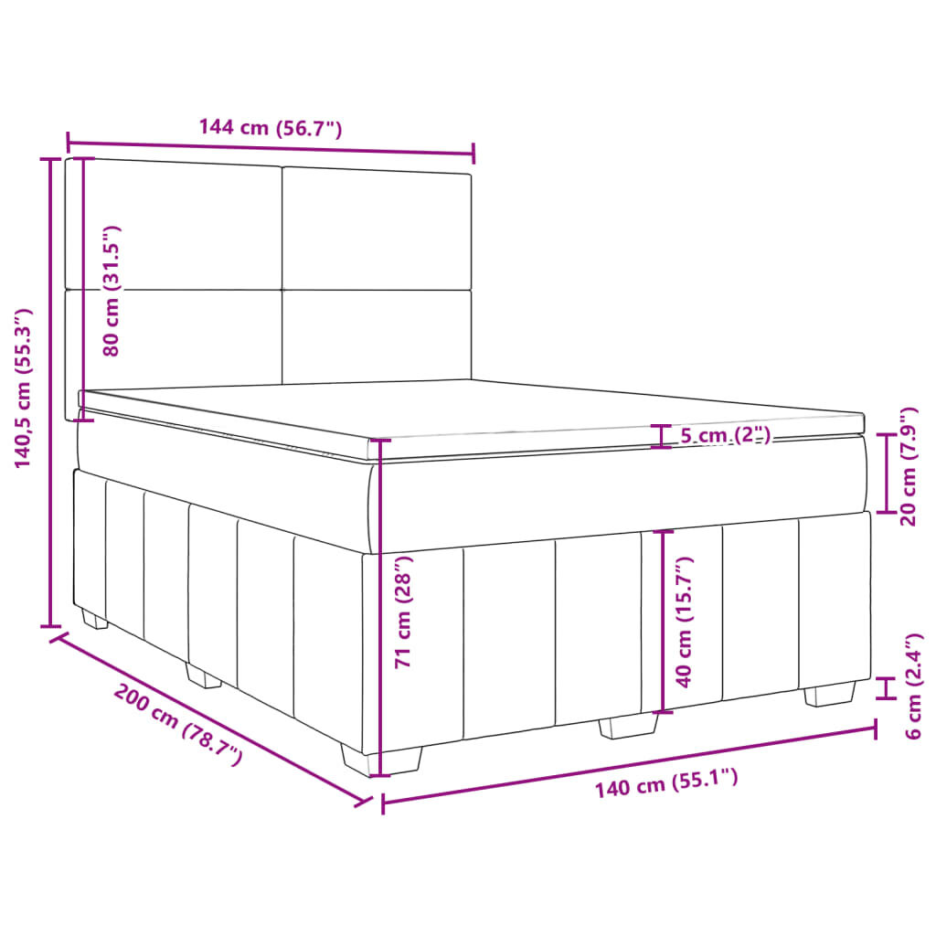 vidaXL Κρεβάτι Boxspring με Στρώμα Σκούρο Γκρι 140x200 εκ Υφασμάτινο