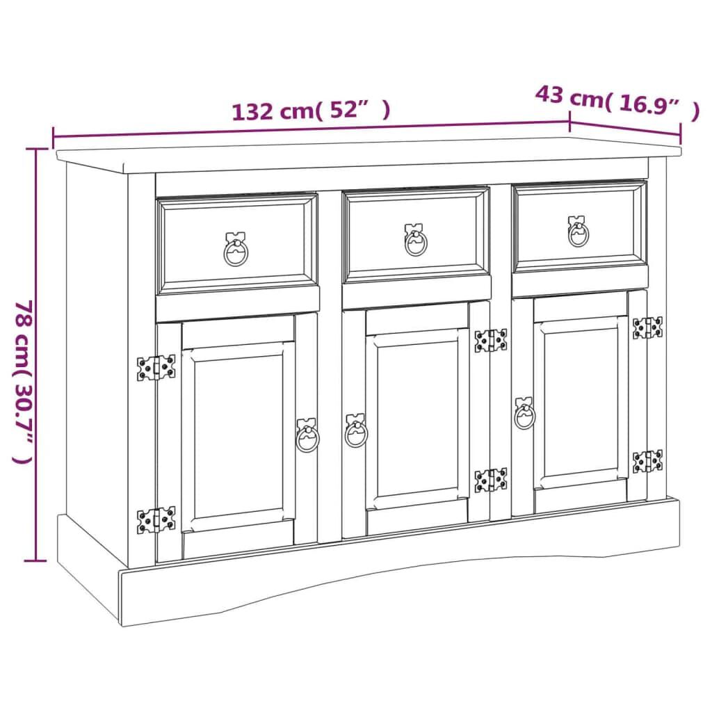 vidaXL Μπουφές Μεξικ. Στιλ Corona Λευκό 132x43x78 εκ. Ξύλο Πεύκου