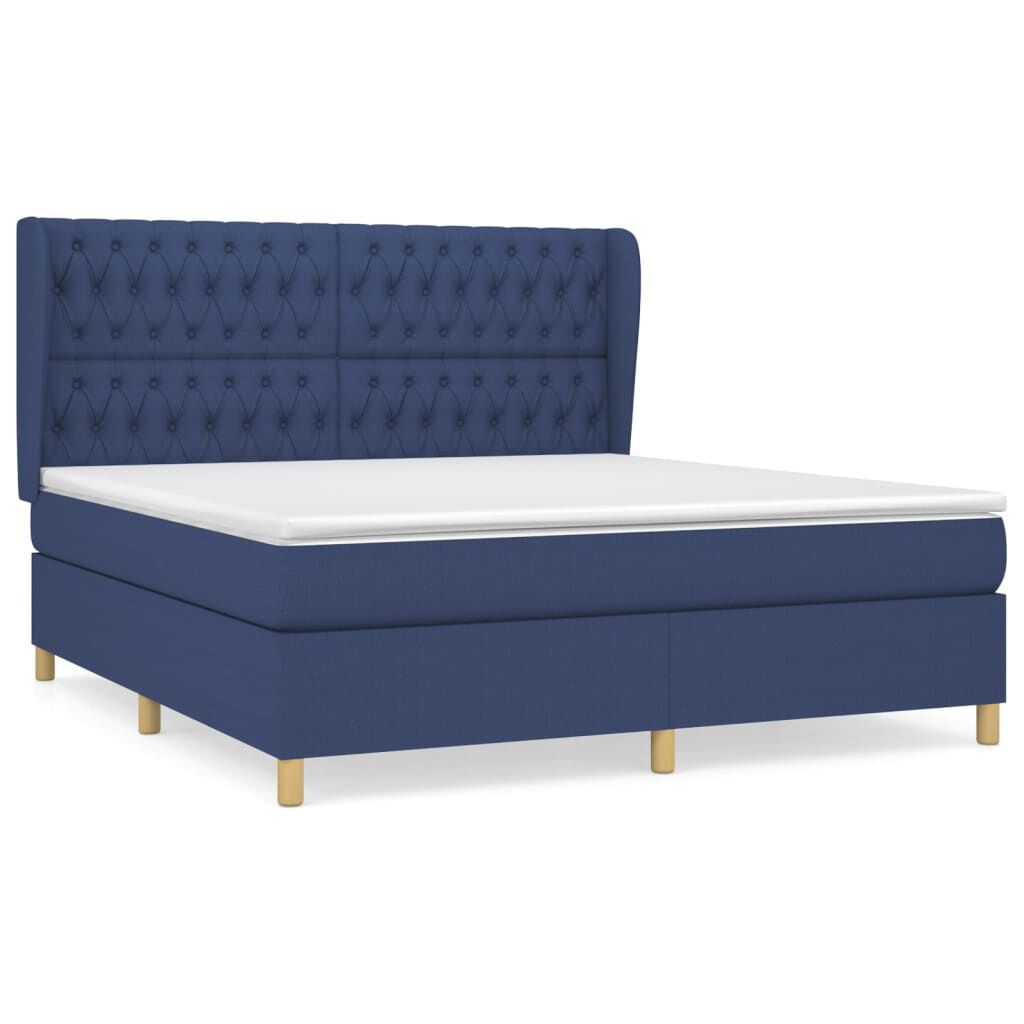 vidaXL Κρεβάτι Boxspring με Στρώμα Μπλε 180x200 εκ. Υφασμάτινο