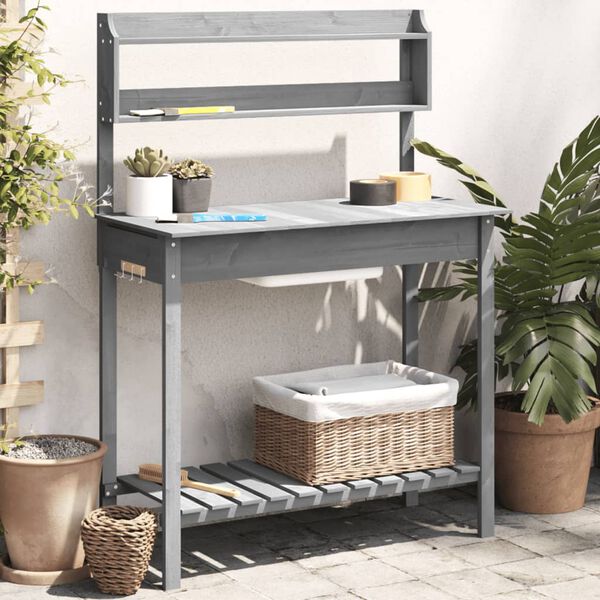 vidaXL Τραπέζι για Γλάστρες+Νεροχύτη Γκρι 147,5x44x139,5εκ Μασίφ Ελάτη