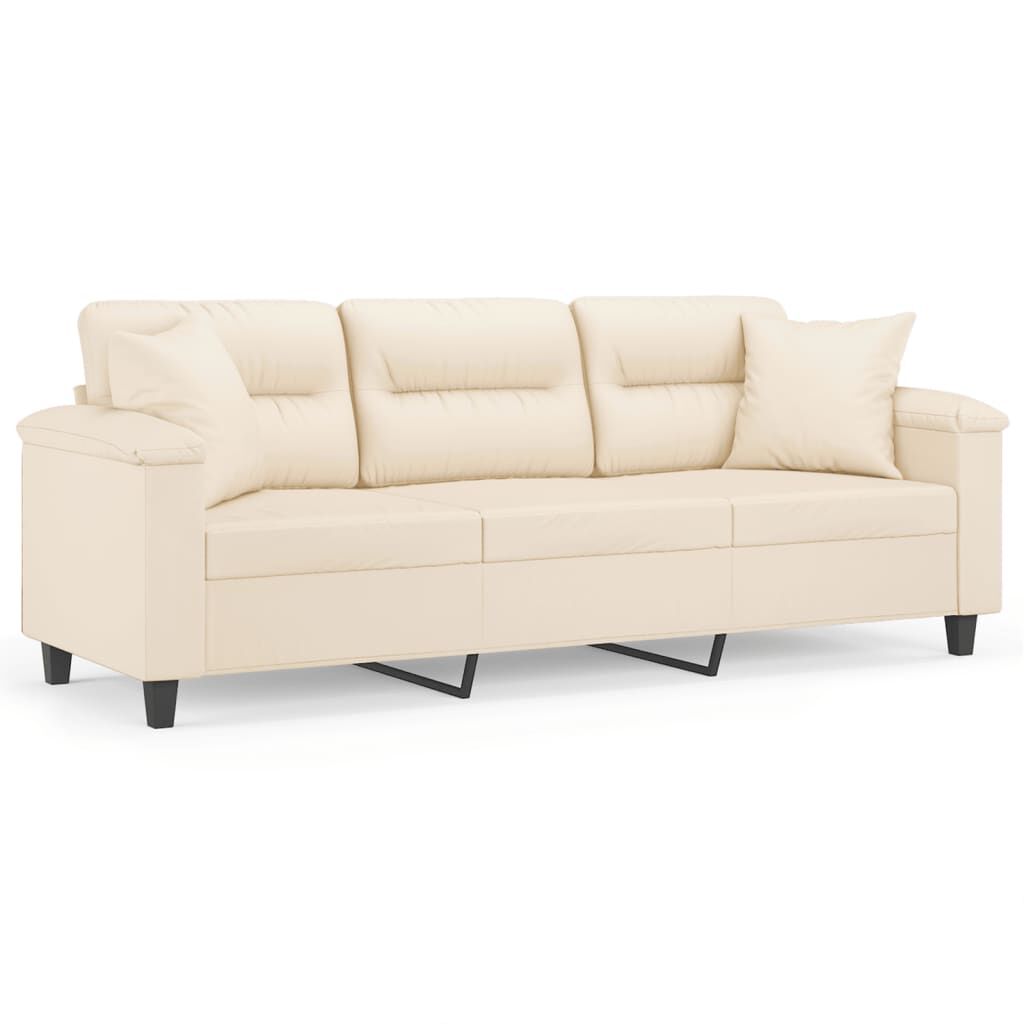 vidaXL Καναπές Τριθέσιος Beige 180 εκ. από Μικροΐνες με Μαξιλάρια