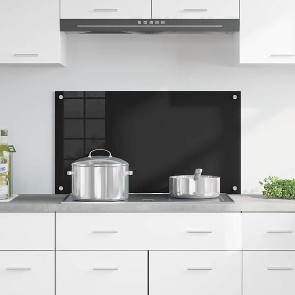 vidaXL Πίσω Πάνελ Κουζίνας Μαύρο 90 x 50 cm σκληρυμένο γυαλί