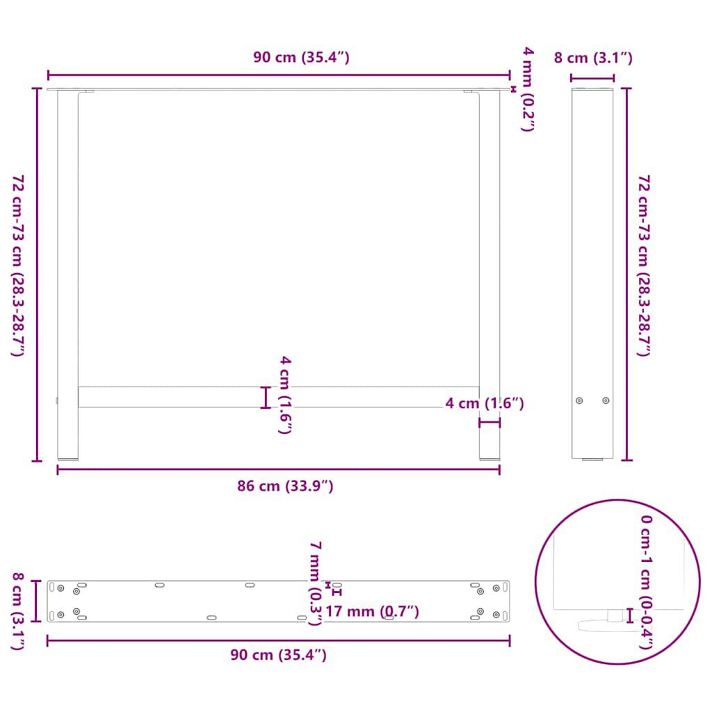 vidaXL Πόδια Τραπεζαρίας 2 τεμ. Λευκά 90x(72-73) εκ. Ατσάλι