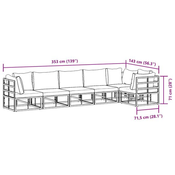 vidaXL Σετ Καναπέ Κήπου 6 pcs Μαύρο 70 x 70 x 32 εκ Αλουμίνιο