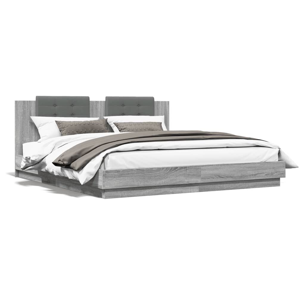 vidaXL Πλαίσιο Κρεβατιού με Κεφαλάρι και LED Γκρι sonoma 160 x 200 εκ.