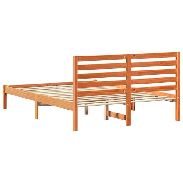 vidaXL Σκελετός Κρεβατιού Καφέ κεριού 135 x 190 cm Μασίφ ξύλο πεύκου