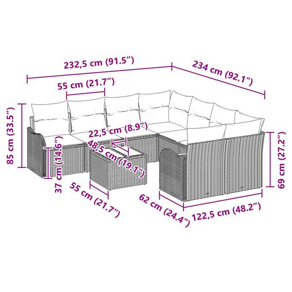 vidaXL Σετ Καναπέ Κήπου 9 pcs Μπεζ και Γκρι 55 x 55 x 37 εκ