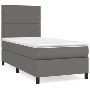 vidaXL Κρεβάτι Boxspring με Στρώμα Γκρι 100x200εκ. από Συνθετικό Δέρμα
