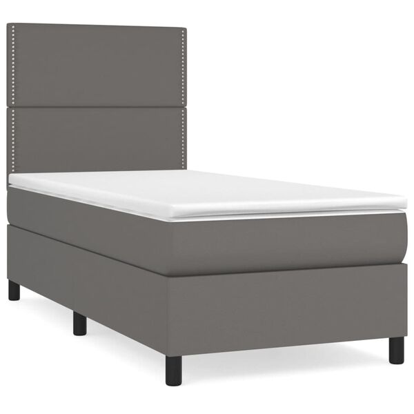vidaXL Κρεβάτι Boxspring με Στρώμα Γκρι 100x200εκ. από Συνθετικό Δέρμα