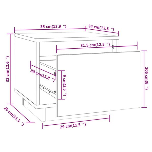 vidaXL Κομοδίνο Καφέ Μελί 35 x 34 x 32 εκ. από Μασίφ Ξύλο Πεύκου