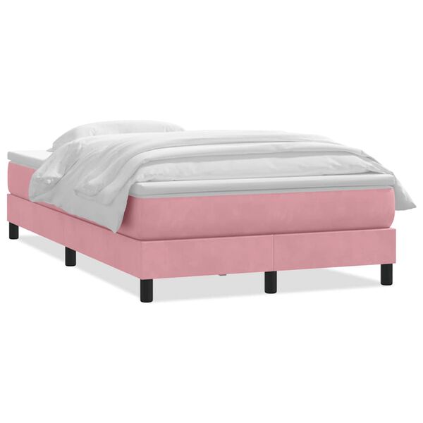 vidaXL Box Spring κρεβάτι με στρώμα ροζ 120x220 cm Βελούδινο