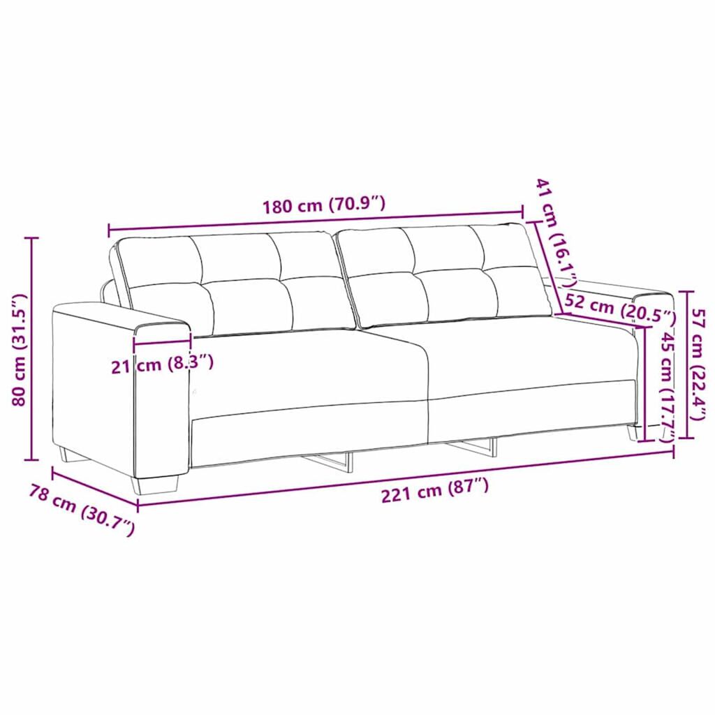vidaXL Σετ Καναπέ με μαξιλάρι 2 pcs Κρεμ 221 x 78 x 80 εκ Ύφασμα