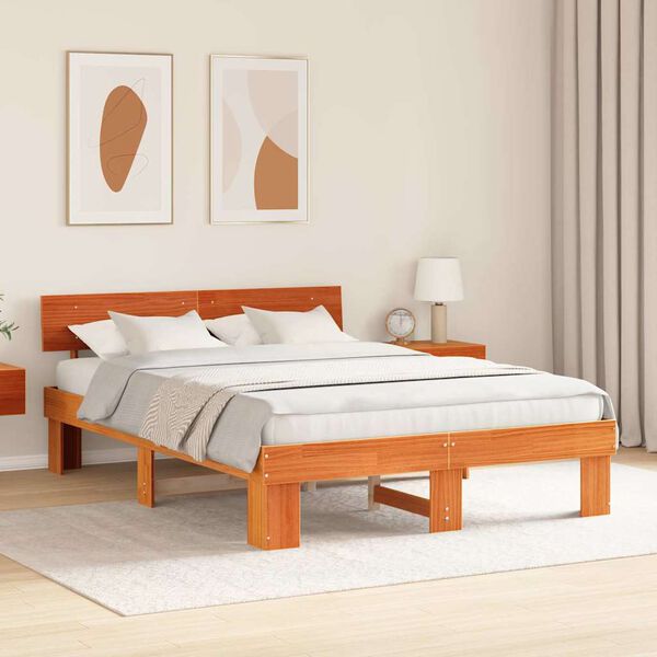 vidaXL Σκελετός Κρεβατιού Καφέ κεριού 150 x 200 cm Μασίφ ξύλο πεύκου