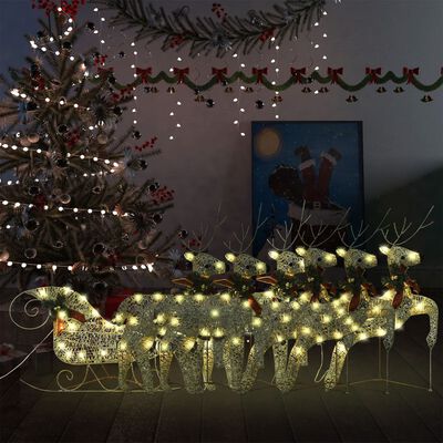 vidaXL Τάρανδοι & Έλκηθρο Χριστουγεννιάτικοι Εξ. Χώρου 140 LED Χρυσό