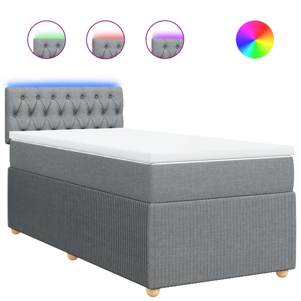 vidaXL Κρεβάτι Boxspring με Στρώμα Ανοιχτό Γκρι 90x190 εκ. Υφασμάτινο