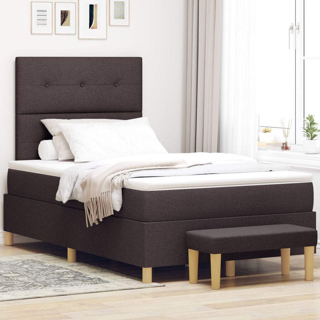 vidaXL Κρεβάτι Box Spring με Στρώμα & Πάγκο Σκούρο Καφέ 120x200 εκ. Υφάσματος