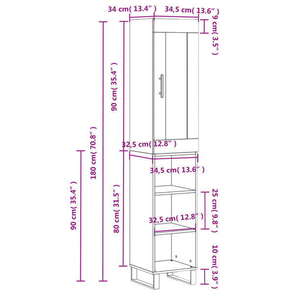 vidaXL Ντουλάπι Καφέ Δρυς 34,5 x 34 x 180 εκ. από Επεξεργασμένο Ξύλο
