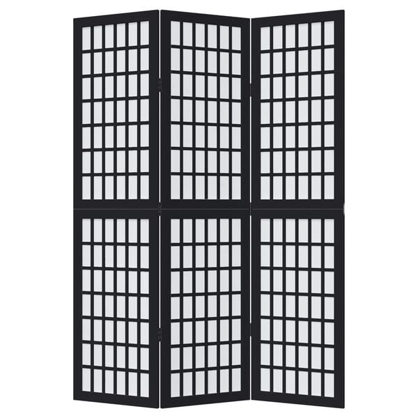 vidaXL Διαχωριστικό Χώρου με 3 Πάνελ Μαύρο από Μασίφ Ξύλο Παυλώνιας
