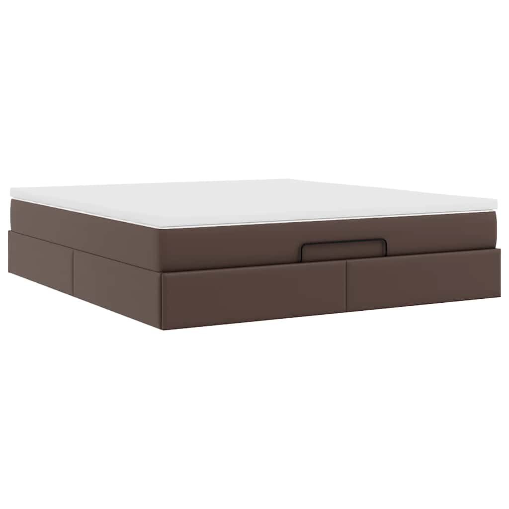 vidaXL Οθωμανικό κρεβάτι με στρώμα καφέ 180x200cm Faux Leather