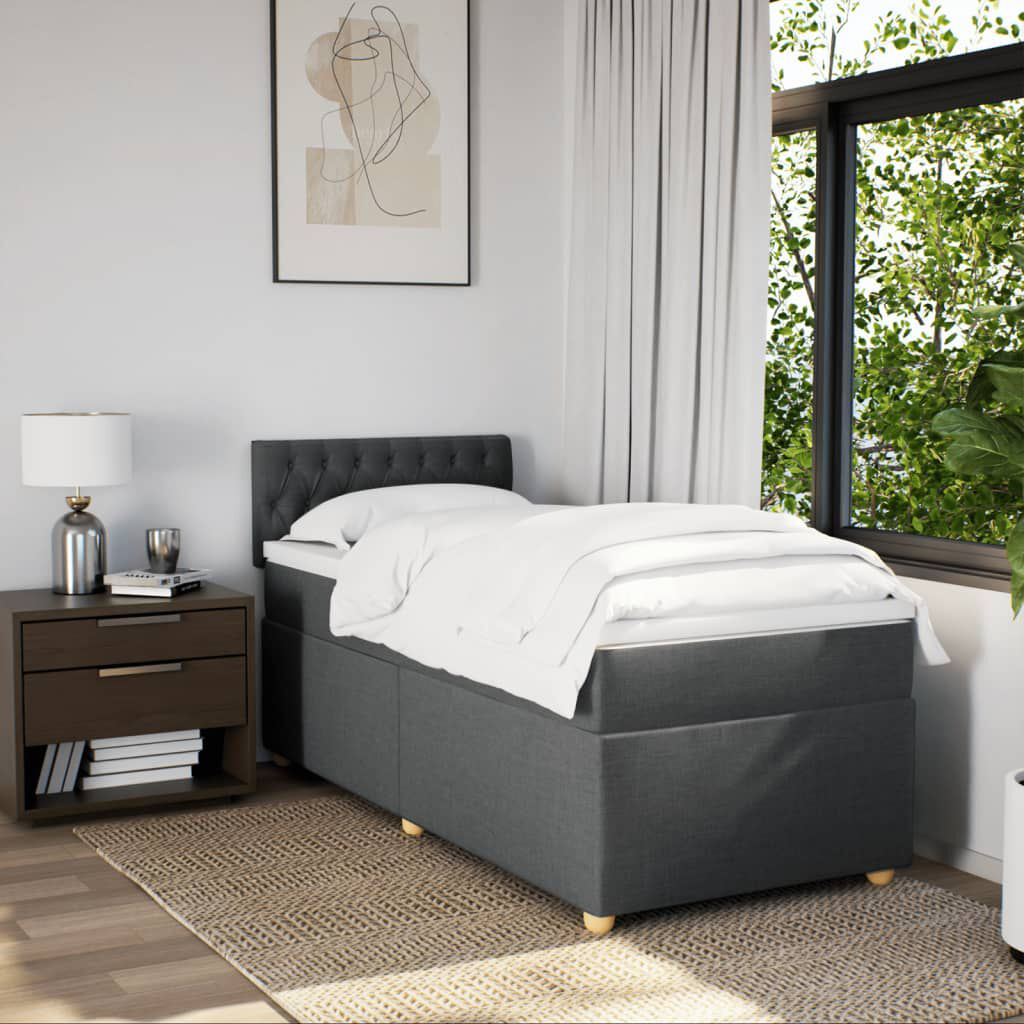 vidaXL Κρεβάτι Boxspring με Στρώμα Σκούρο Γκρι Single Υφασμάτινα