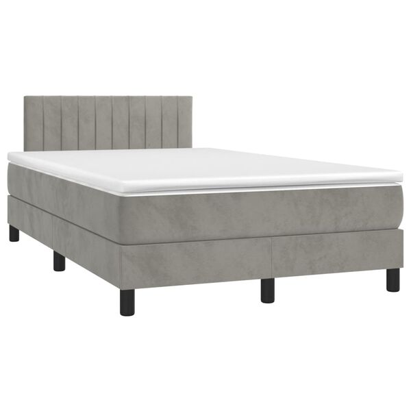 vidaXL Κρεβάτι Boxspring με Στρώμα Ανοιχτό Γκρι 120x190 εκ. Βελούδινο