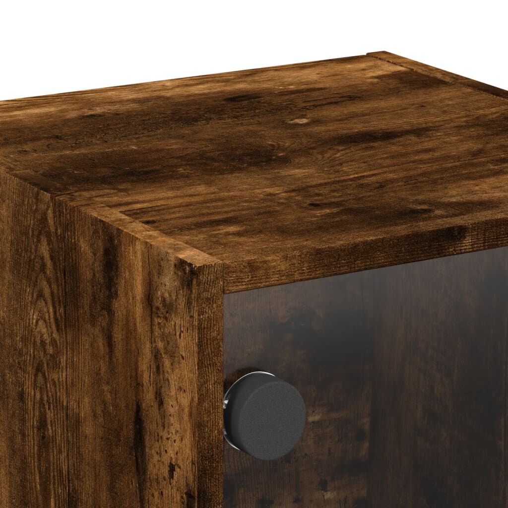 vidaXL Κομοδίνα 2 τεμ. Καπνιστή Δρυς 35x37x35 εκ. με Γυάλινες Πόρτες