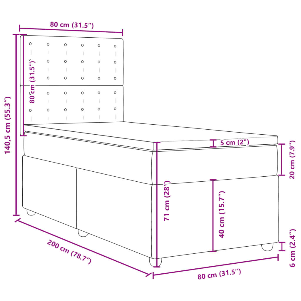 vidaXL Κρεβάτι Boxspring με Στρώμα Μαύρο 80 x 200 εκ. Υφασμάτινο