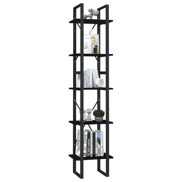 vidaXL Βιβλιοθήκη με 5 Ράφια Μαύρη 40 x 30 x 175 εκ. από Ξύλο Πεύκου