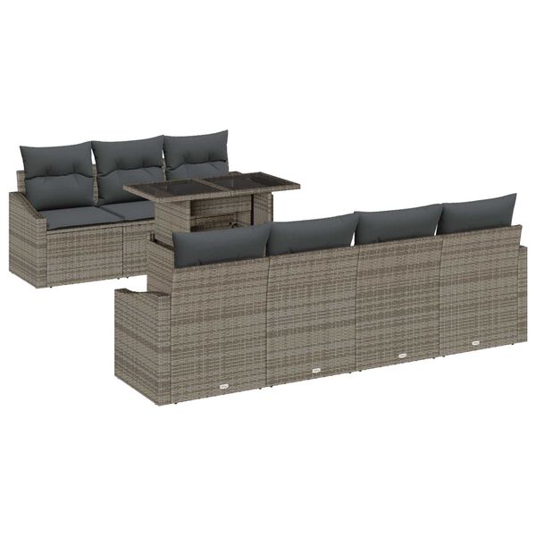 vidaXL Σετ Καναπέ Κήπου με αποθήκευση 8 pcs Γκρι Πολυ ράταν