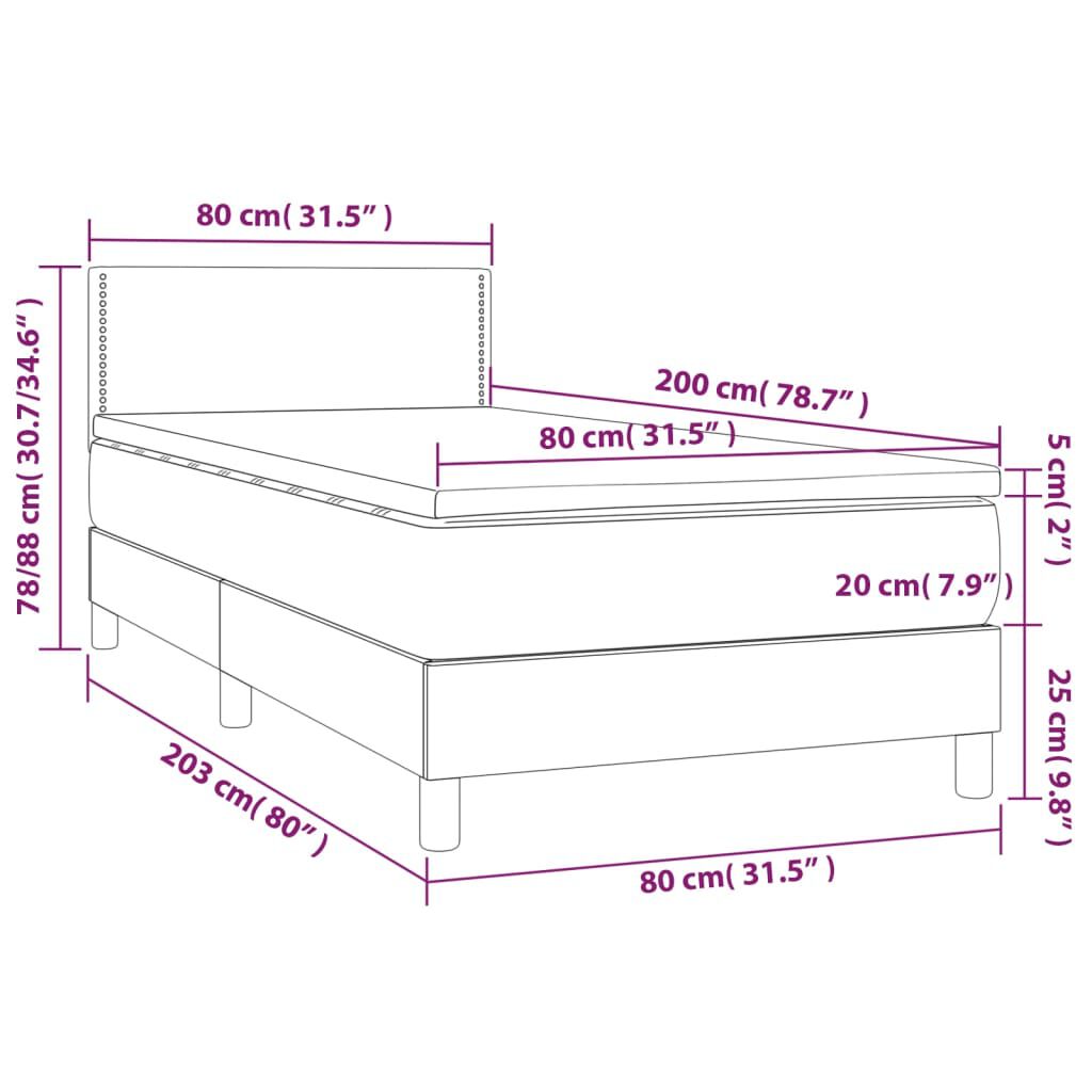 vidaXL Κρεβάτι Boxspring με Στρώμα & LED Μαύρο 80x200 εκ. Βελούδινο