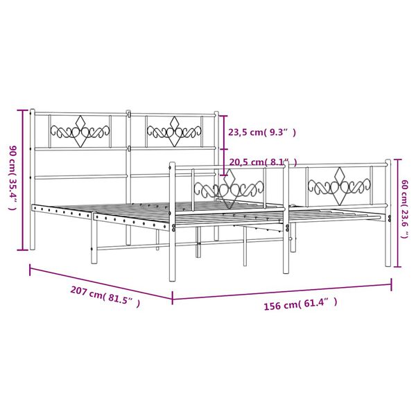 vidaXL Πλαίσιο Κρεβατιού με Κεφαλάρι&Ποδαρικό Λευκό 90x190 εκ. Μέταλλο
