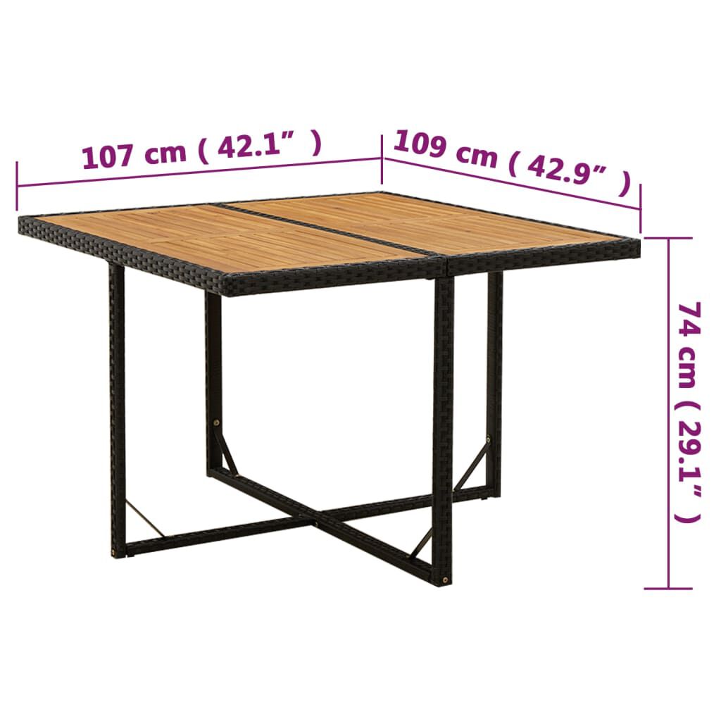 vidaXL Τραπέζι Κήπου Μαύρο 109x107x74 εκ. Συνθετικό Ρατάν/Μασίφ Ακακία