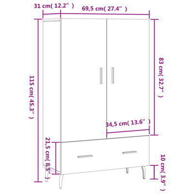 vidaXL Ντουλάπα Μαύρη 69,5 x 31 x 115 εκ. από Επεξεργασμένο Ξύλο