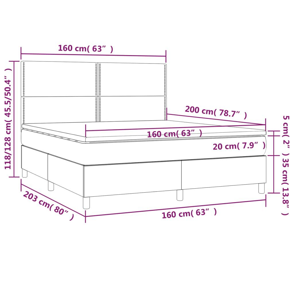 vidaXL Κρεβάτι Boxspring με Στρώμα & LED Σκ. Μπλε 160x200εκ. Βελούδινο