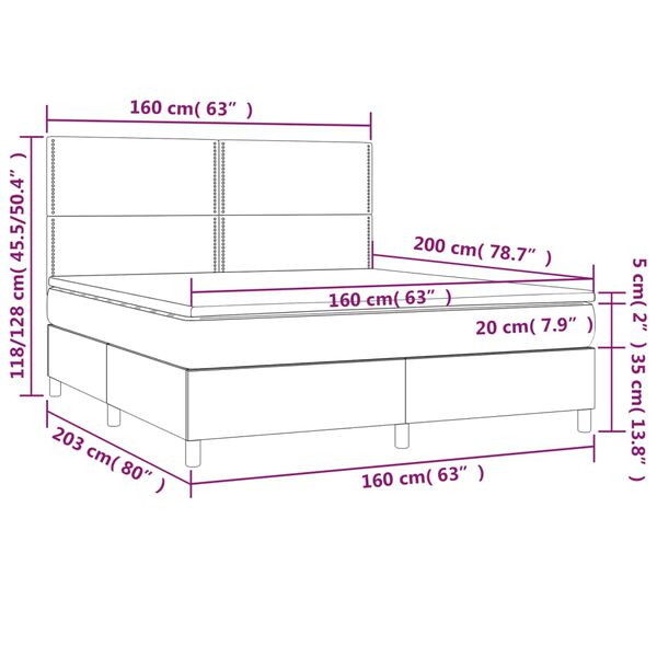 vidaXL Κρεβάτι Boxspring με Στρώμα & LED Σκ. Μπλε 160x200εκ. Βελούδινο