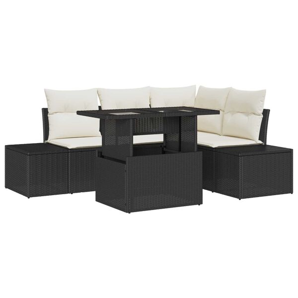 vidaXL Σετ Καναπέ Κήπου με αποθήκευση 5 pcs Μαύρο Πολυ ράταν