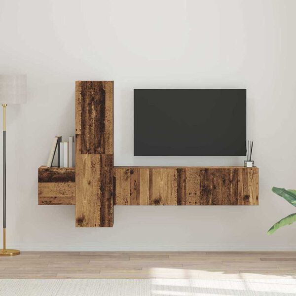 vidaXL Σετ επίπλου τηλεόρασης 5 pcs Παλαιό ξύλο 181 x 30 x 120 εκ