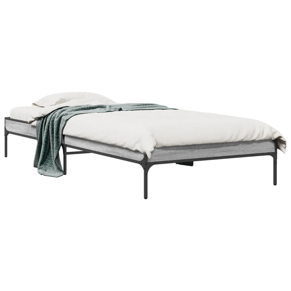 vidaXL Πλαίσιο Κρεβατιού Γκρι Sonoma 90 x 190 εκ. Επεξ. Ξύλο & Μέταλλο