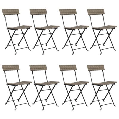 vidaXL Καρέκλες Bistro Πτυσσόμενες 8 τεμ Γκρι Συνθετικό Ρατάν & Ατσάλι