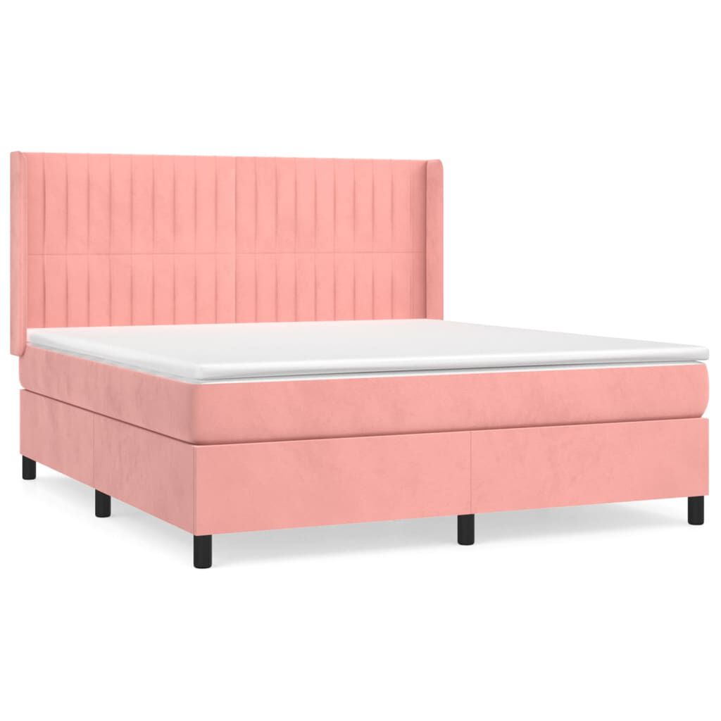 vidaXL Κρεβάτι Boxspring με Στρώμα Ροζ 160x200 εκ. Βελούδινο