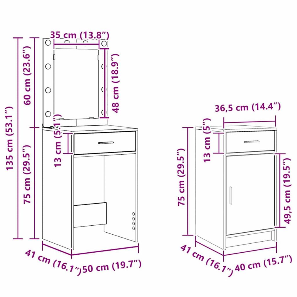 vidaXL Τραπέζι περιποίησης με συρτάρι 2 pcs Καφέ 50 x 41 x 135 εκ