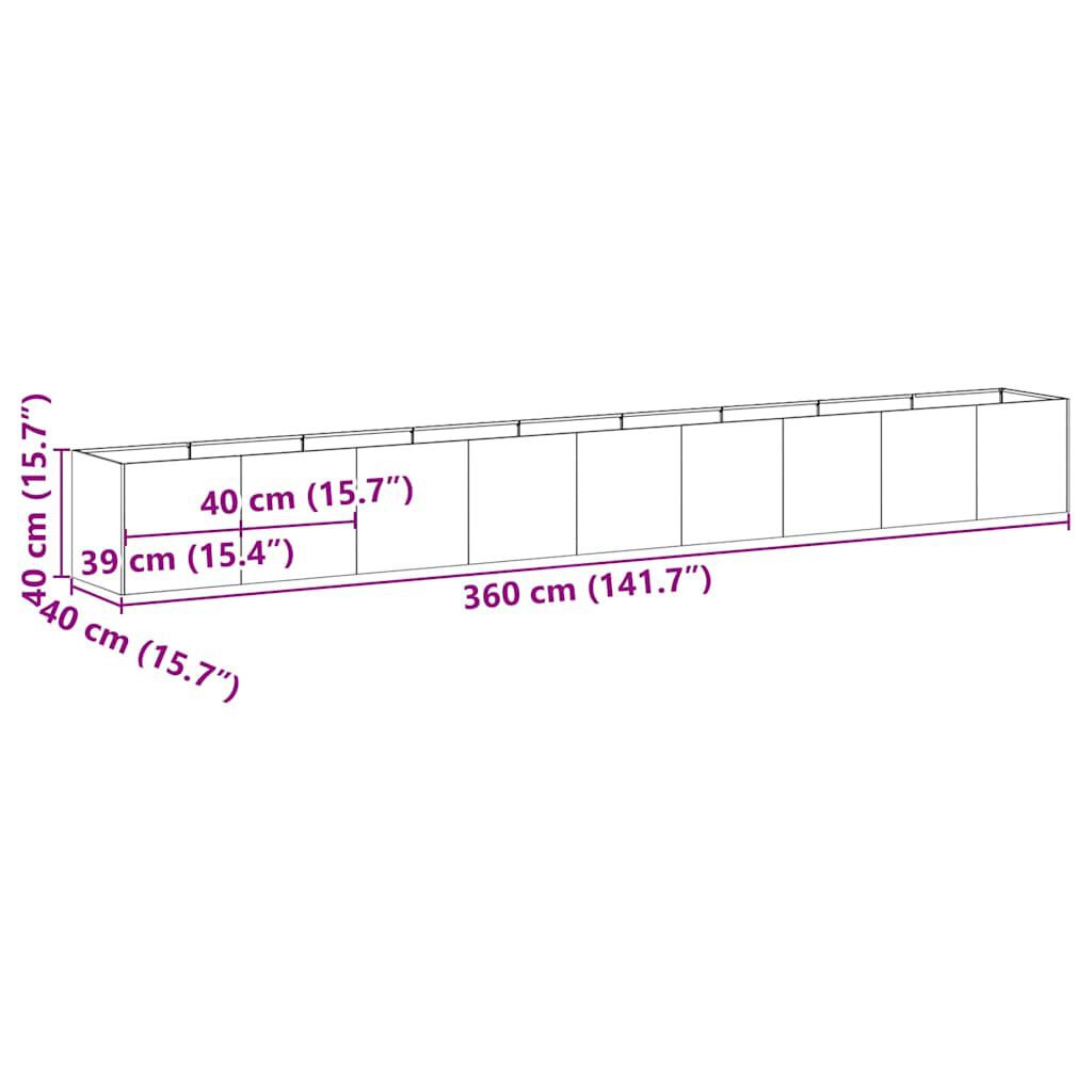 vidaXL Ζαρντινιέρα 360x40x40 εκ. Ατσάλι Σκληρυθέν στον Αέρα