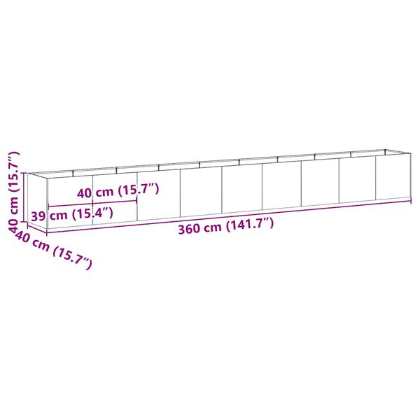 vidaXL Ζαρντινιέρα 360x40x40 εκ. Ατσάλι Σκληρυθέν στον Αέρα