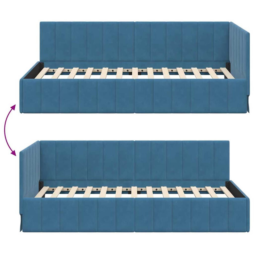 vidaXL Κρεβάτι Γωνίας με κεφαλάρι Μπλε 90 x 190 cm Βελούδο
